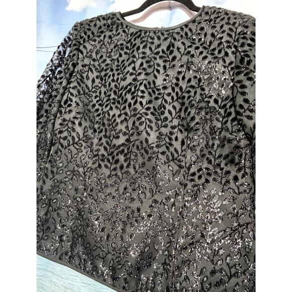 Kasper Dressy Top Black Floral Sparkle Evening Wear Back Zip Women's Size 6 - Picture 9 of 9